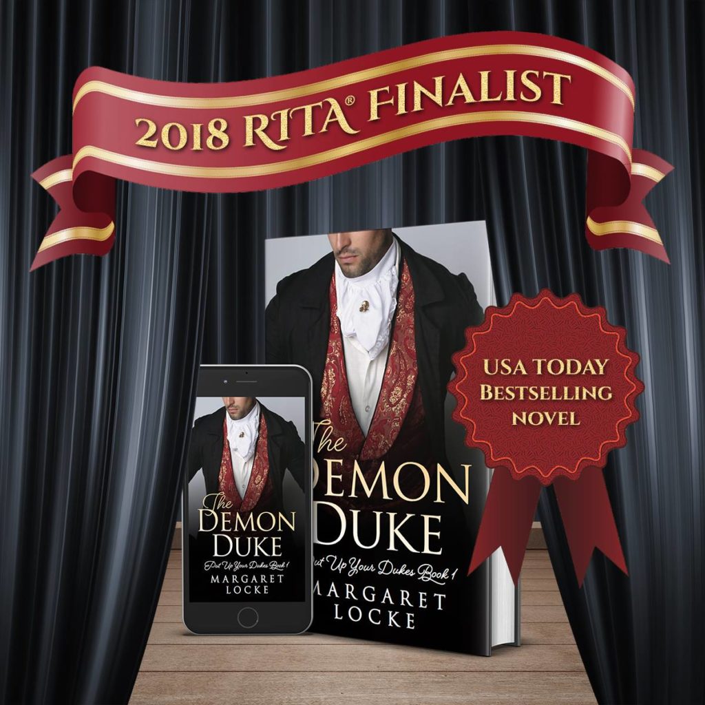Photo of The Demon Duke book cover, with RITA Finalist above it.